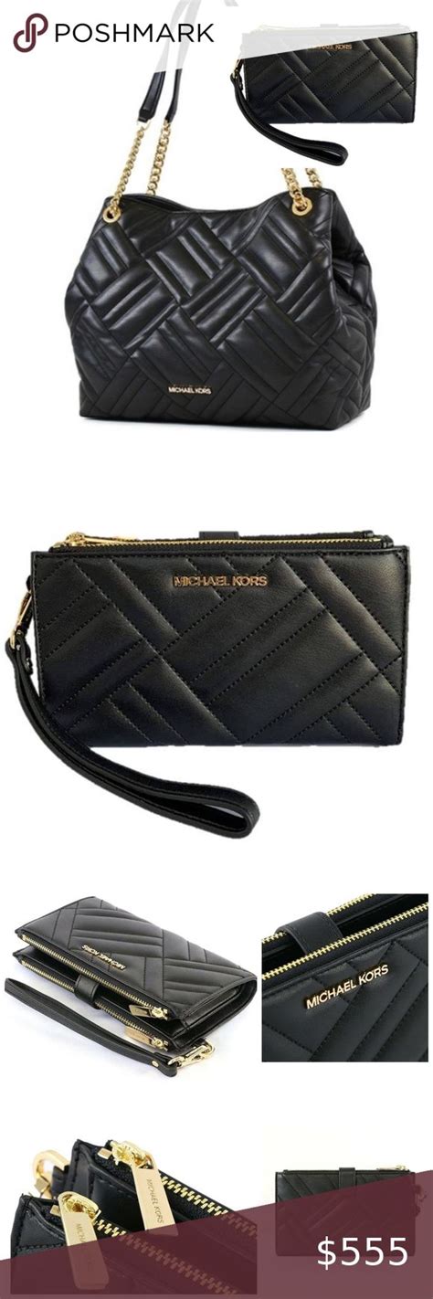 Michael Kors Quilted Set Designer Bag Wallet Black Leather Handbags