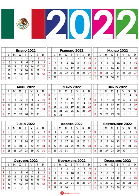 Calendario 2022 Con Festivos Y Fines De Semana Por Mes Imprimir
