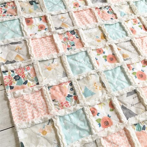 Floral Mountain Minky Rag Quilt Baby Blanket For Girls Crib Quilt
