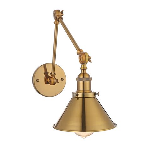Antique Industrial Swing Arm Wall Sconce Brushed Brass Adjustable Wall