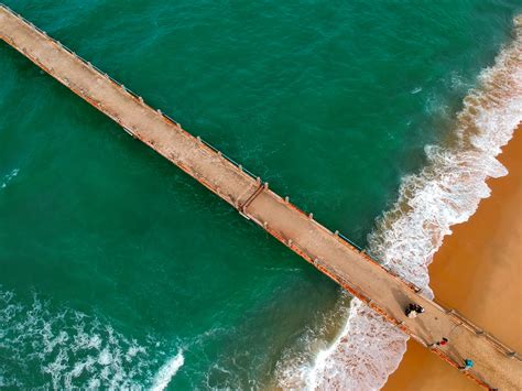 Free Photo Aerial Photography Of Brown Boardwalk Near Green Water On