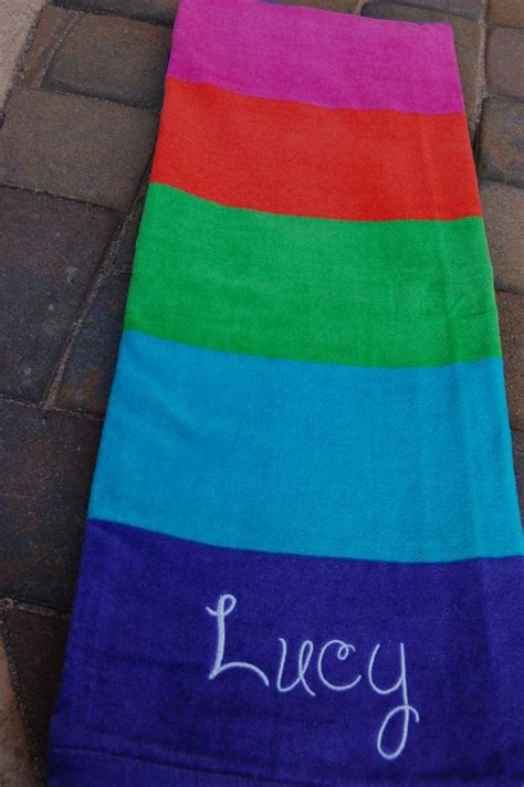 Personalized Beach Towel Multi Color Stripe By Littlehawkboutique