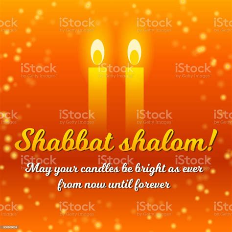 Shabbat Shalom Candles Greeting Card Lettering Stock Illustration