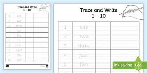 1 10 In Words Trace And Write Worksheet Professor Feito