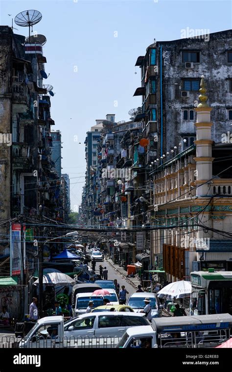 View Of One Of Yangons City Streets Myanmar Stock Photo Alamy