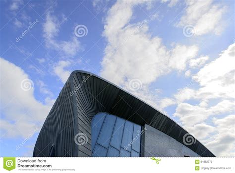 Modern Office Building Low Angle View Against A Blue Sky Stock Photo
