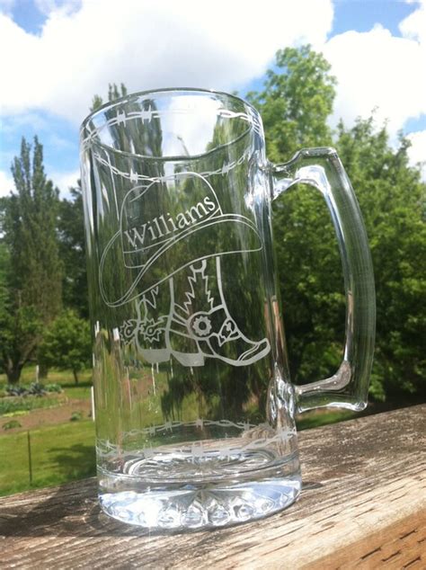 27oz Western Theme Beer Mug With Personalization Etched Glass