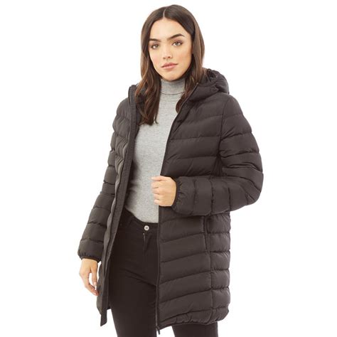 buy brave soul womens grant long length hooded padded jacket black