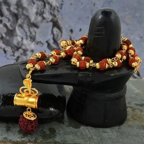 Gold Plated Bholenath Nag Devta With Panchmukhi Rudraksha Pendant With