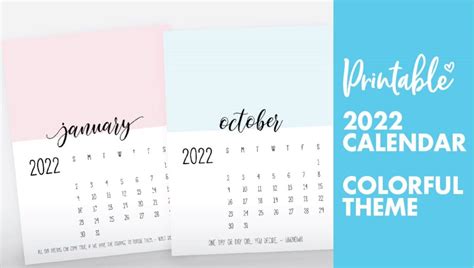 2022 Monthly Calendar Printable Calendar Template Landscape Etsy 2022