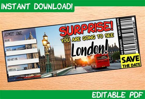 Printable Ticket To London Boarding Pass Customizable Etsy