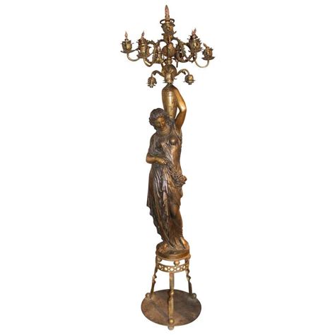 Magnificent 19th Century French Bronze Figural Maiden Floor Candelabra For Sale At 1stdibs