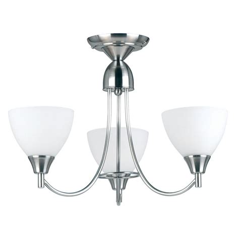 Semi flush ceiling lights mount to the ceiling by a canopy and the shade is slightly suspended instead of it being mounted flush against the ceiling. Endon Lighting 1805-3SC Chrome Semi Flush Ceiling Light