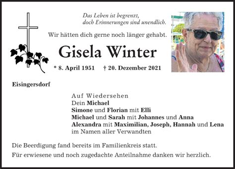 traueranzeigen von gisela winter augsburger allgemeine zeitung