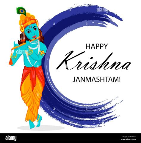 Happy Krishna Janmashtami Greeting Card Lord Krishna Indian God Plays