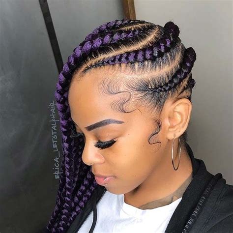 Leaving her hair free from braiding, create a big bow from her hair. Feed-in side braids (medium) | Lemonade braids hairstyles ...