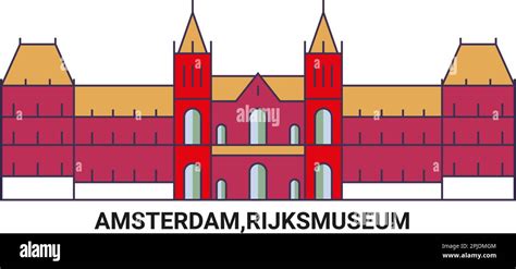 Netherlands Amsterdam Rijksmuseum Travel Landmark Vector Illustration
