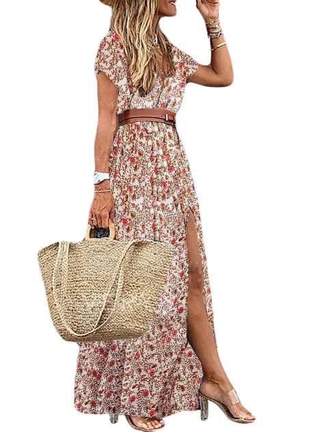 Women Summer Vintage Boho Long Maxi Dress Party Beach Dress Floral