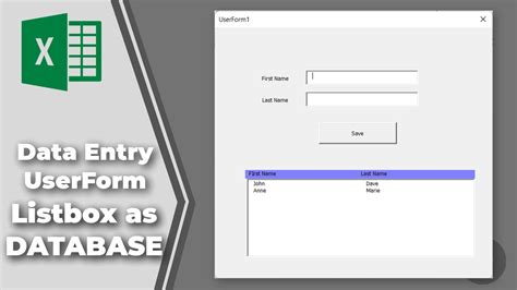 Vba Excel Data Entry Form Ep Listbox As Database Youtube