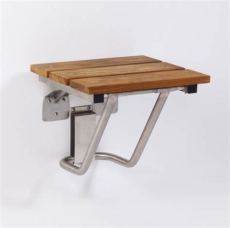 Jr Rectangular Natural Teak Wood Fold Down Shower Seat Grab Bar