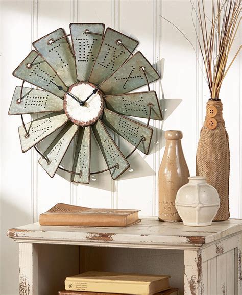 Metal Rustic Embossed Windmill Farm House Wall Clock Country Clocks