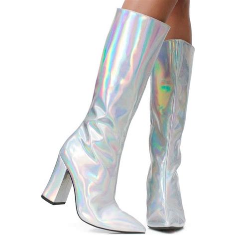 Current Mood Silver Hologram Go Go Boots 70 Liked On Polyvore