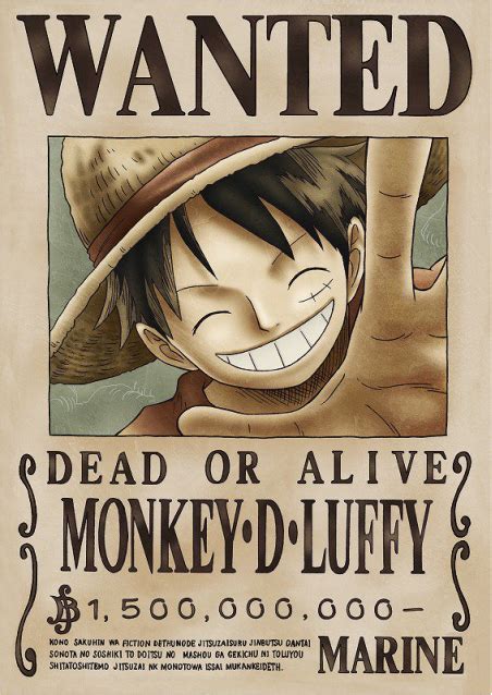 Affiche Monkey D Luffy Dead Or Alive Wanted Poster Ou Cadre