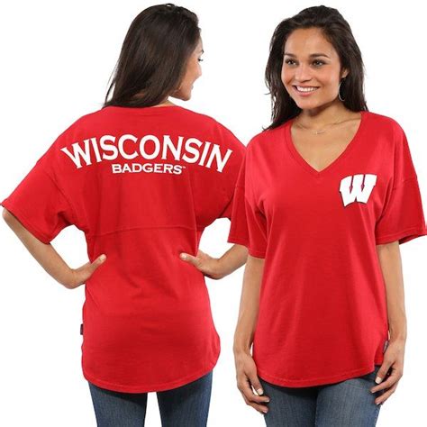 Wisconsin Badgers Womens Red Spirit Jersey Oversized T Shirt Shirt