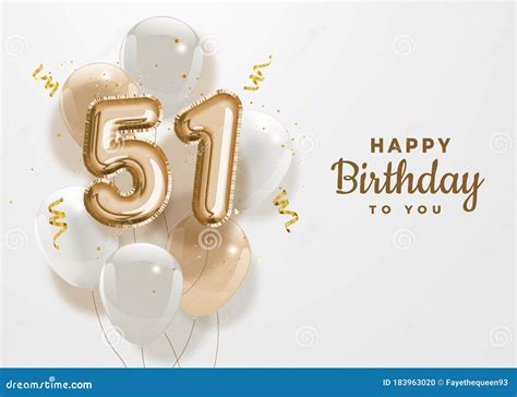 Happy 51th Birthday Gold Foil Balloon Greeting Background Stock Vector