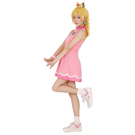 Womens Princess Peach Tennis Dress Cosplay Costume With Crown Ebay