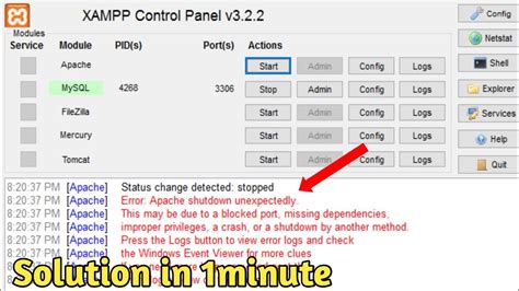 Xampp Problem Apache Shutdown Unexpectedly In Xampp How To Fix