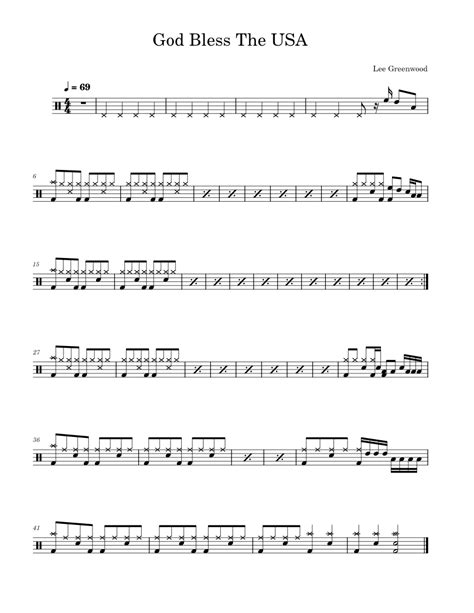 God Bless The Usa Lee Greenwood Sheet Music For Drum Group Solo