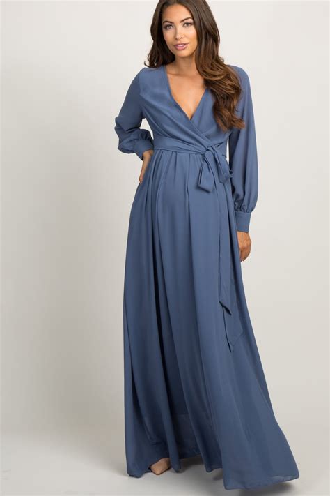 Discover our range of maxi dresses at h&m. Blue Chiffon Long Sleeve Pleated Maternity Maxi Dress ...