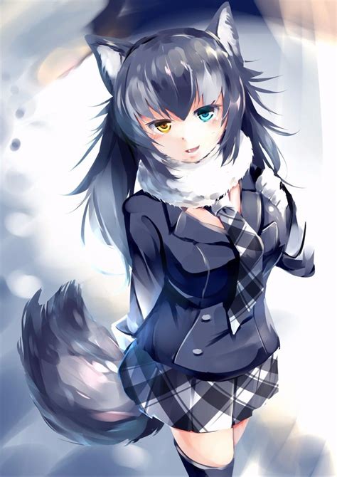Long Hair Anime Wolf Girl With White Hair And Blue Eyes