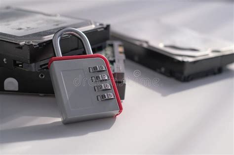 Encrypted Hard Disk Padlock With Cipher On An Opened Hard Disk Data