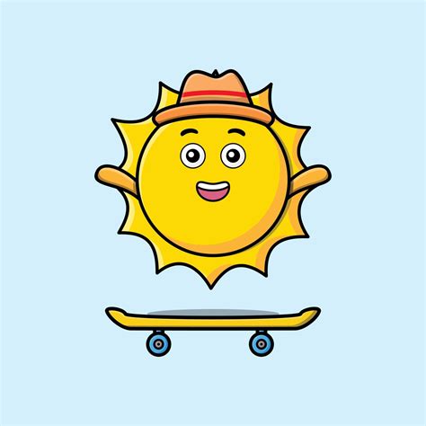 Cute Cartoon Sun Standing On Skateboard 8129015 Vector Art At Vecteezy