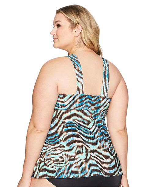 Brand Coastal Blue Womens Plus Size Control Swimwear Tankini Top