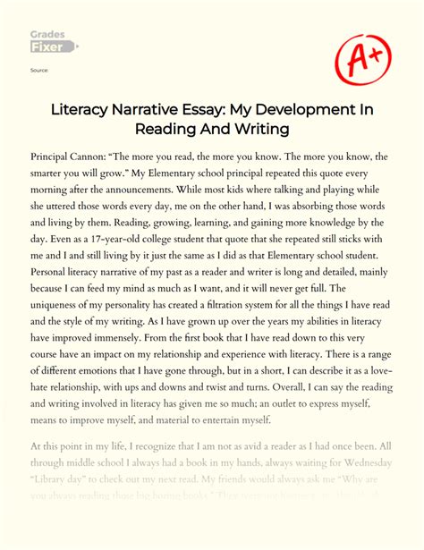 Literacy Narrative My Development In Reading And Writing Essay