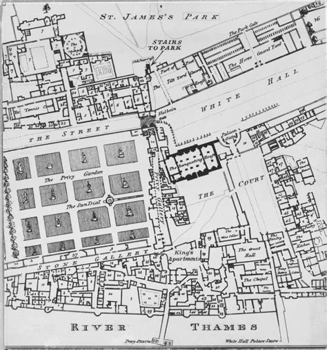 1670 Map Of Whitehall Palace Showing The Privy Garden Of Whitehall