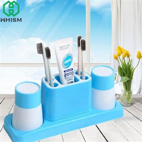 Whism Plastic Toothbrush Toothpaste Storage Holder Couple Mug Cup