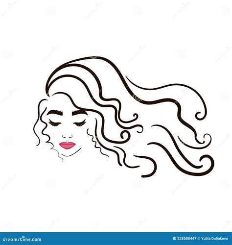 Illustration Face In White Background Beautiful Young Woman With Long