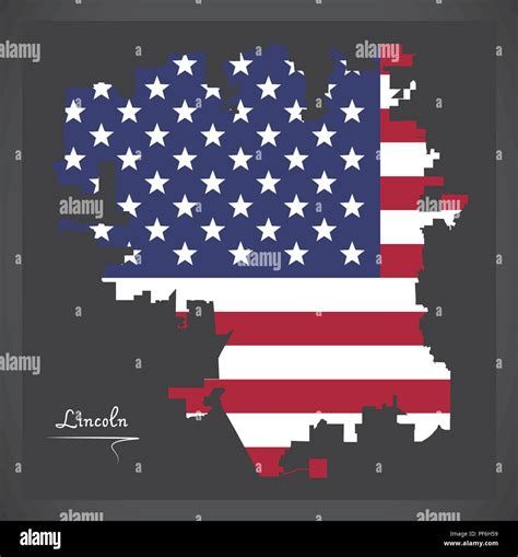 Lincoln Nebraska Map With American National Flag Illustration Stock