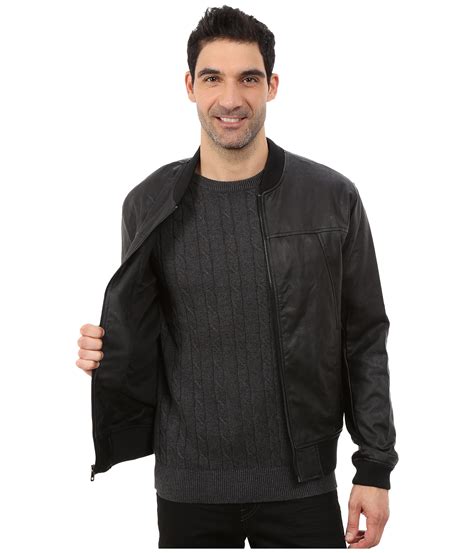 Dkny Faux Leather Bomber Jacket In Black For Men Lyst
