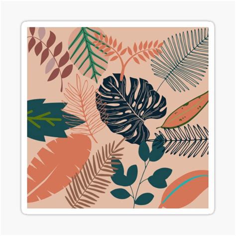 Tropical Leaves Minimalist Aesthetic Sticker For Sale By Jasminmamin