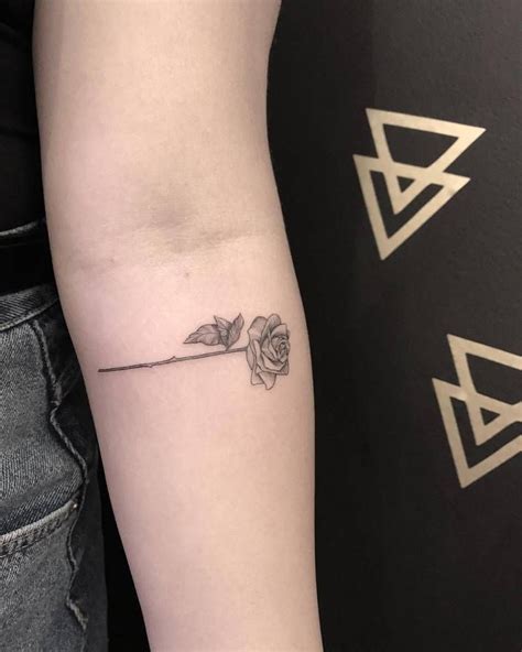 Fine Line Rose Tattoo On The Left Inner Forearm Nature Tattoos