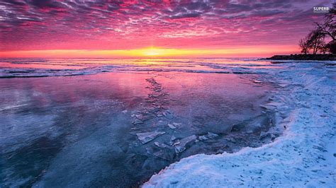 Sunset Over Frozen Lake 948399 Hd Wallpaper And Backgrounds Download
