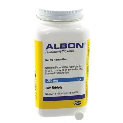 It is a zoetis pharma product that contains a chemical compound 55mg per one kilogram albon dosage for dogs is advisable for 24 hours. Albon: Sulfadimethoxine Liquid and Tablets for Pets - VetRxDirect