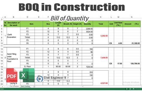 Bill Of Quantity Excel Sheet Free Download Boq In Construction