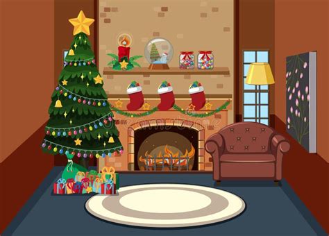 Interior Of Living Room On Christmas Stock Vector Illustration Of