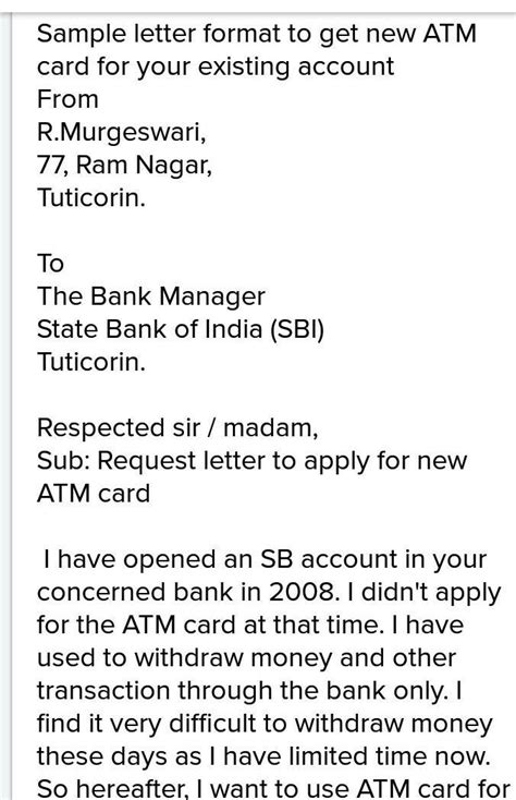 Sample Letter Request New Atm Card For